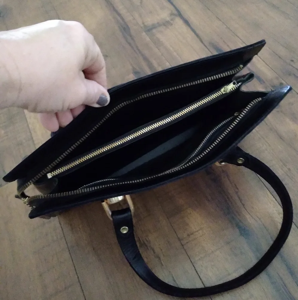 Vintage 50s‎ Engler's Black Leather Satchel With Gold Hardware